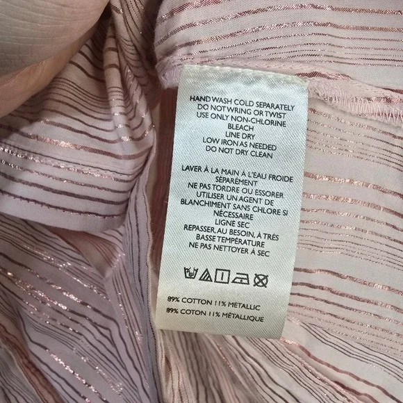 Anthropologie Pilcro The Bobbie Blouse Pink Rose Gold Lurex Stripe Fitted Waist - Picture 8 of 11